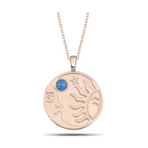 925 Ayar Gümüş Rose Opal Mi Taşlı Ay Güneş Kadın Kolye 925 Ayar Gümüş Rose Opal Mi Taşlı Ay Güneş Kadın Kolye