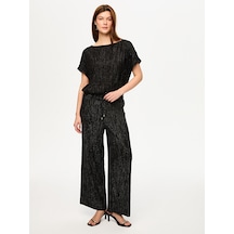 Kendinden Simli Dokulu Örme Wide Leg Fit Pantolon S26pnt026 Us26pnt02610 Siyah