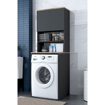 Rani Kd101 Çamaşır Makinesi Dolabı 3 Raflı Kapaklı Banyo Dolabı Antrasit - Sepet Ceviz