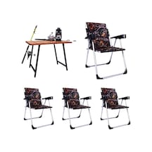 Alin Metal 4''lü Lüks Bardaklı Kamp Sandalyesi Ve Masa Set Yaprak Desenli Yaprak Desenli Çok Renkli