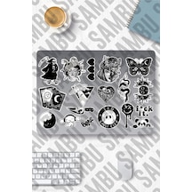 Black White Aesthetic Temalı Sticker Etiket Seti 1 - Siyah Beyaz Sticker - Laptop Notebook Telefon