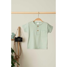 Yakası Düğmeli Erkek Çocuk T-shirt - Mint
