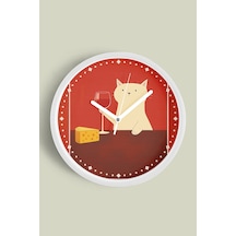 Kedi Tasarım Modern Duvar Saati - 42cm - Önü Camlı Beyaz Kasa - Sessiz Mekanizma-jh0671 Beyaz