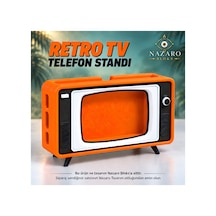Retro Tv Görünümlü Telefon Standı, Masaüstü Telefon Tutucu, Dekoratif Telefon Aksesuarı, Hediyelik Turuncu - 927746105 Turuncu