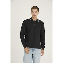 Kly Erkek Polo Yaka Pamuklu Yumuşak Dokulu Modern Sweatshirt Sİyah