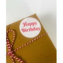 Happy Birthday Kırmızı el Yazılı 5 cm Yuvarlak Yapışkanlı Etiket 100 Adet