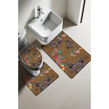 Modern Desenli Dijital Baskı 3 Lü Banyo Paspas Takımı Yıkanabilir Kaymaz Tabanlı Klozet Takımı Klz0010 Renkli