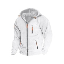 34 Erkek Kapüşonlu Çok Cepli Fermuarlı Sweatshirt Beyaz