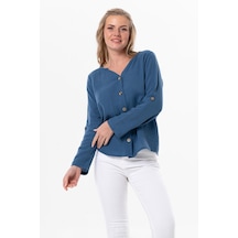 Uzun Kol Sedef Yazlık Müslin Gömlek İndigo İndg-indigo İndigo