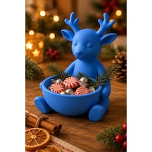 Ren Geyiği Figürlü Çok Amaçlı Kase Noel Sunum Kabı Mavi