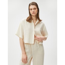 Koton Oversize Crop Gömlek Cepli Kısa Kollu Modal Karışımlı Bej 3sak60007pw 3SAK60007PW063 Ekru