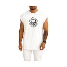 Oversize Pennywise Çizim Göğüs Baskılı Atlet Beyaz