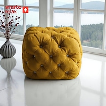Smarto Relax Swiss Style Puf Zinal Ayaksız Kapitoneli Kare 45x45 Cm Baby Face Dekoratif Kapitoneli Dekoratif Puf Sarı