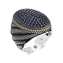 Gumush 546038544  Gümüş Lacivert Zirkon Taşlı Oval Erkek Yüzük