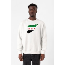 Suriye Yeni Bayrak Beyaz Erkek 2ip Sweatshirt Beyaz