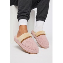 Stwenn Kadın Peluş Ev Terliği İçi Peluş Kapalı Burun Açık Topuk Sıcak Tutan Yumuşak Tabanlı Kışlık Pandufu Pembe