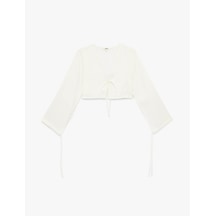 Koton V Yaka Crop Kadın Bluz 6sak60052pw Kırık Beyaz