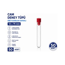 12x75 Mm Cam Deney Tüpü Dibi Yuvarlak Kapaklı 50 Adet Laboratuvar Test Tüpü