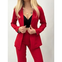 Butik İstanbul Kadın Atlas Kumaş Ceket Pantolon Takım Kırmızı