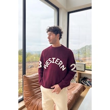 Flaw Western Nakışlı Triko Kazak Bordo Bordo
