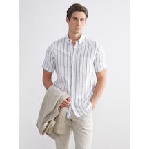 Lcwaıkıkı Classic Haki Regular Fit Çizgili Erkek Gömlek
