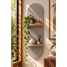 Luna Ahşap 2 Katlı Modern Duvar Rafı 85x30 Açık gri