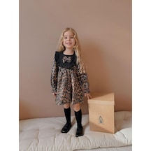 Leopar Desenli Kız Çocuk Elbise Siyah