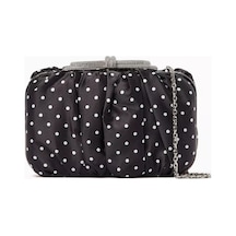 Mach & Mach Polka-dot Saten El Çantası, Çift Fiyonklu, Kristal Işlemeli Siyah
