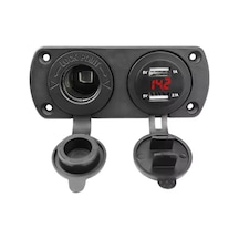 Usb Şarj Cihazı 1a 2.1a Dijital Voltmetre Göstergeli Çakmaklık 12v 24v Pano Tip Çakmak Şarj Söketi