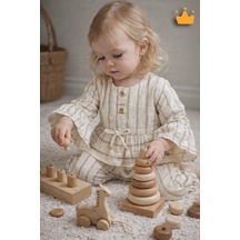 Babyhola Kız Bebek Çocuk Bayramlık Takım Volan Kollu Simli Müslin 2011 Kahverengi