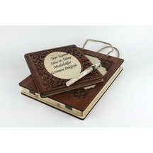 Kişiye Özel Ahşap Kutulu Kalemli Akardiyon Defter