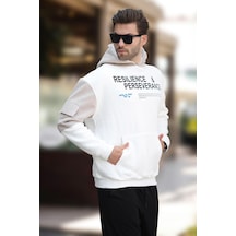 Madmext Ekru Kapüşonlu Cep Detaylı Baskılı Erkek Sweatshirt 7058-ekru Ekru