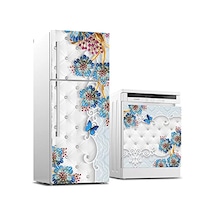 Buzdolabı Ve Bulaşık Makinası Beyaz Eşya Sticker Kaplama Döşeme Mavi Çiçek Diğer