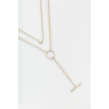 So Chic Modern Tasarım 18 Ayar Sarı Altın Kaplama 45 CM Gümüş Y Kolye