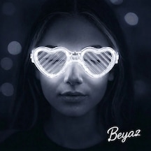 Mey İthalat Beyaz Led Işıklı Kalp Gözlük - 3 Modlu Parti & Glow Gözlüğü