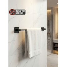 Yapışkanlı Siyah Paslanmaz Metal Banyo Havluluk 38 Cm - Modern Havlu Askısı Siyah Diğer