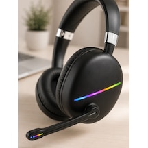 Bluetooth 5.0 Kablosuz Kulak Üstü Kulaklık Mikrofonlu Rgb Aydınlatmalı - Lisinya Mat Siyah