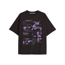 Stranger Things Baskılı Oversize Ünisex T-shirt Siyah Mor