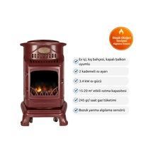 Provence İç Mekan Lpg'li Bordo Isıtıcı - Taşınabilir, Piezo Ateşlemeli, 2 Isı Kademeli, Baca Gerektirmeyen Tasarım