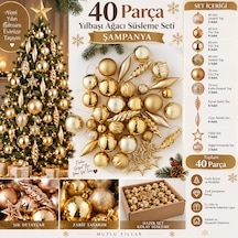 40 Parça Altın Yılbaşı Ağacı Süsleme Seti Top, Yıldız, Damla Ve Spiral Dekor Süsleri 3 CM