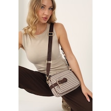 Silver Polo Sp1256 Kadın Çapraz Çanta Ekose Line Kare Kahve Sarı-kahve
