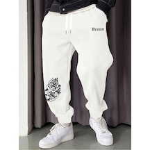 Letter Graphic Drawstring Waist Eşofman Altı Beyaz