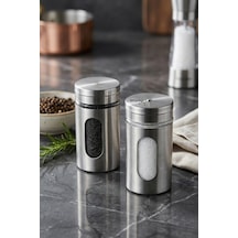 Rossel Premium Metal Kaplamalı Cam Tuz-biber-baharat Kabı Bh-1333 Açık Gri
