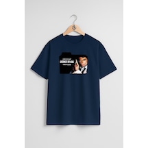 Oversize 007 James Bond Göğüs Tasarımlı Unisex T-shirt Lacivert