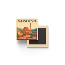Saraybosna Bosna-hersek - Gazi Hüsrev Bey Camii - Baskılı Buzdolap Magneti Kare 9x9 Cm