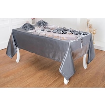 Afife Kadife Gümüş Füme Sofra Takımı 8 Kişilik 160x230 Cm 34 Prç. - 955 Çok Renkli