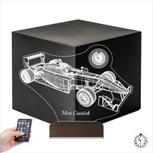Luvivia Formula 1 F1 Yarış Arabası Kişiye Özel Metal Saatli 3d Lamba - Masa Gece Lambası Şeffaf