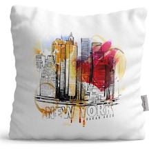 Kişiye Özel New York Tasarımlı Beyaz Saten Yastık - 1