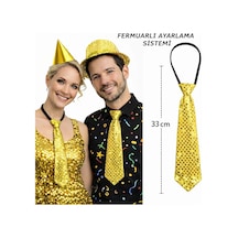 Altın Renk Pul Payetli Işıltılı Parti Kravatı 33 Cm Bx40 +0