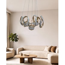 Helejon 6lı Büyük Modern Ledli Avize Çizgili 3 Renk Power Ledli Gold Kaplama Kumandalı Yatak Odası Salon Mutfak